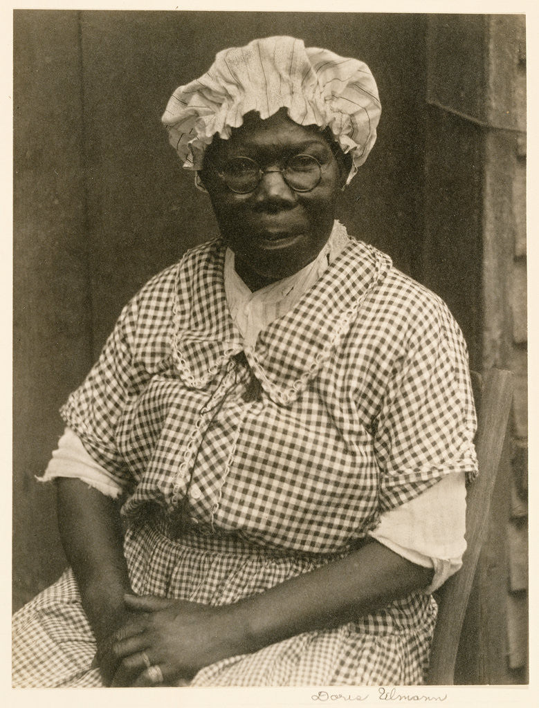 Detail of Black Woman in Cap and Gingham Dress by Doris Ulmann