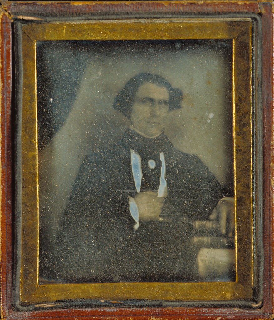 Detail of Portrait of a man posed with books by Anonymous