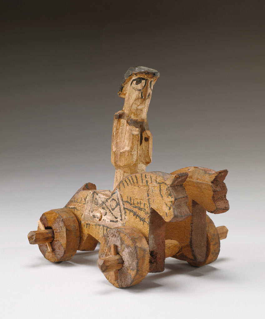 Detail of Toy in the Shape of a Rider and Two Horses on Wheels by Anonymous