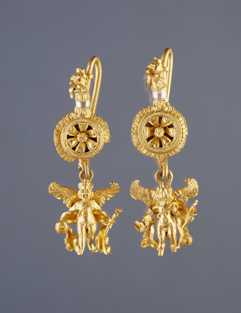 Detail of Disk Pendant Earrings with a Figure of Eros by Anonymous