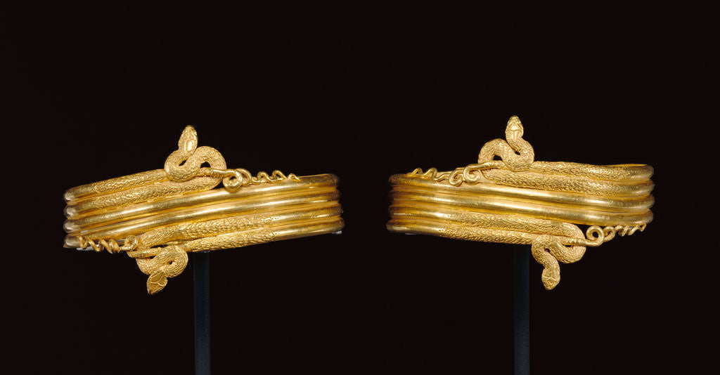 Detail of Pair of wrist bracelets in the form of coiled snakes by Anonymous