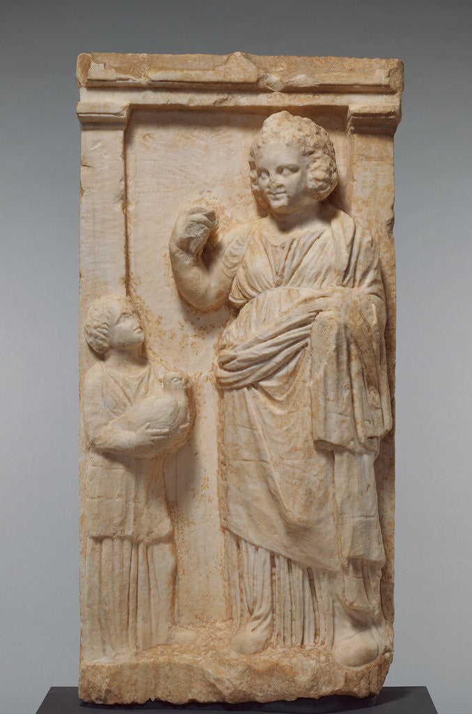 Detail of Grave Naiskos of Demainete with an Attendant Holding a Partridge by Anonymous