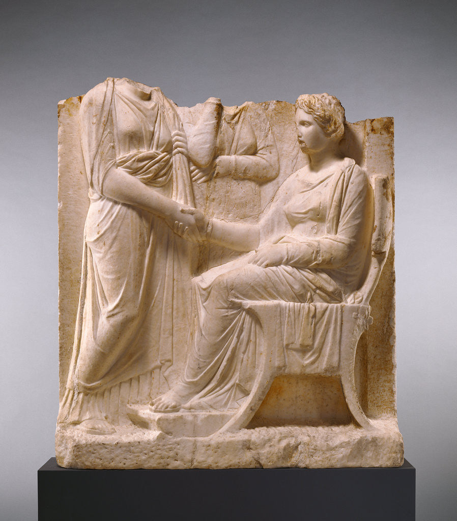 Detail of Grave Naiskos of a Seated Woman with Two Standing Women by Anonymous