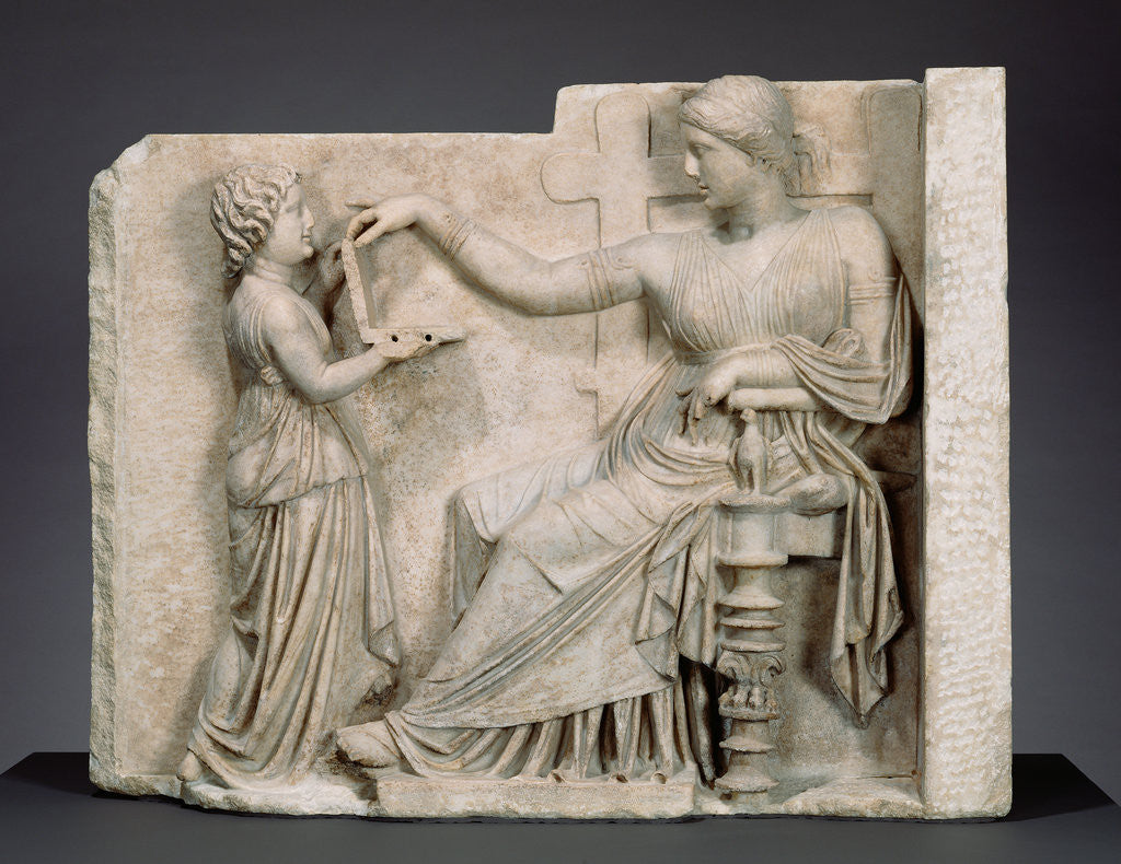 Detail of Grave Naiskos of an Enthroned Woman with an Attendant by Anonymous