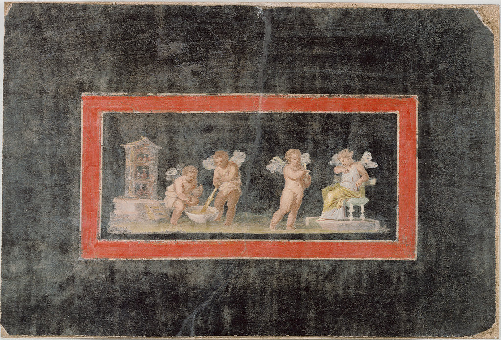 Fresco Fragment with Cupids and Psyche Making Perfume by Anonymous