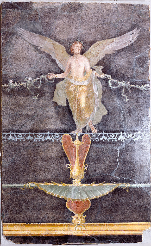 Detail of Wall Fragment with Winged Female (Nike) on Black Ground by Anonymous