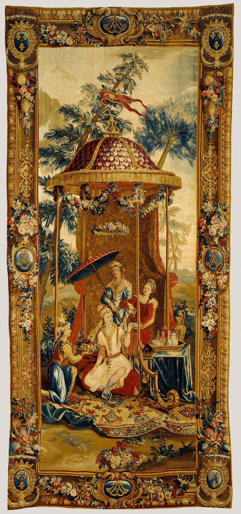 Detail of Tapestry: Le Thé de l'impératrice, from L'Histoire de l'empereur de la Chine Series by Beauvais Manufactory