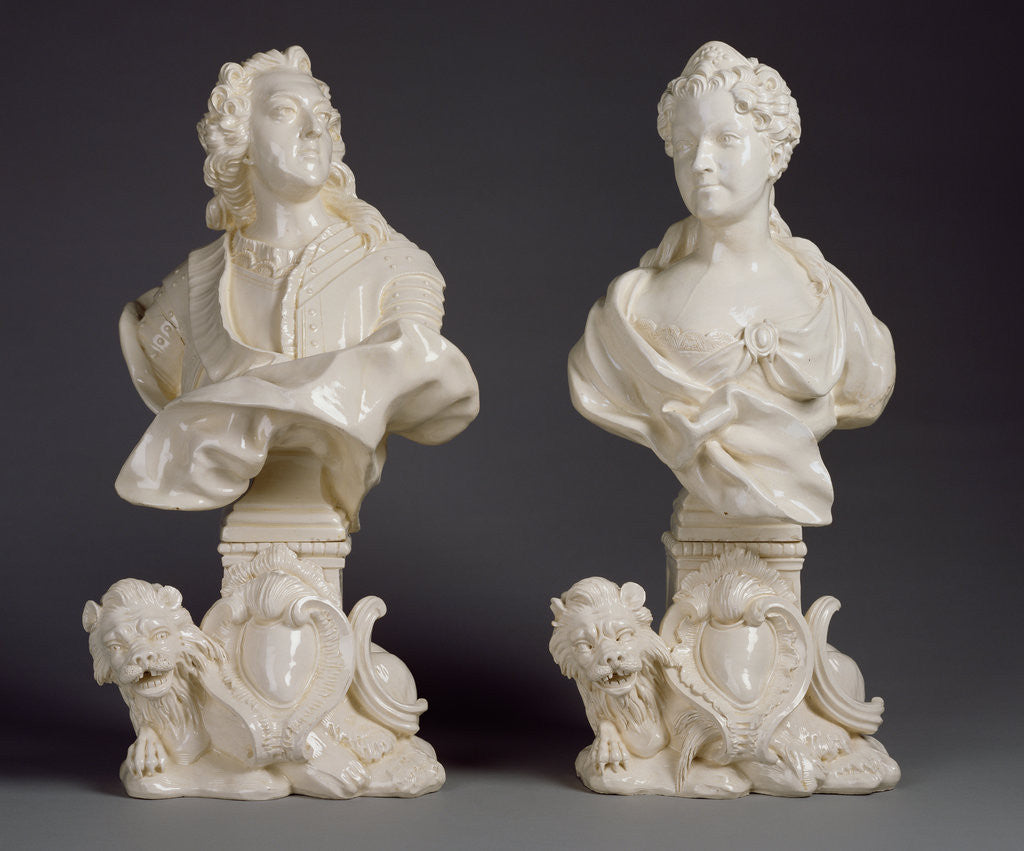 Pair of Busts: Louis XV and Marie Leczinska by Rue de Charenton Manufactory