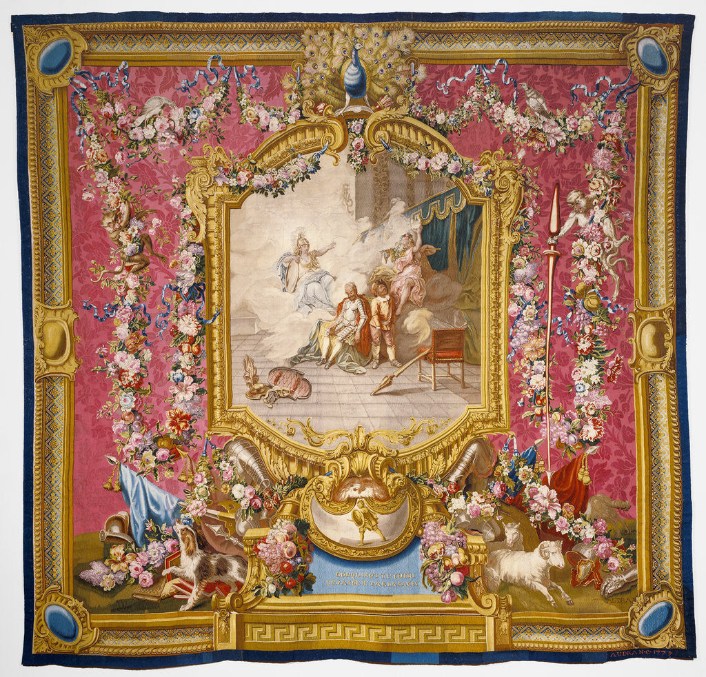 Detail of Tapestry: Don Quichotte guéri de sa folie par la sagesse, from L'Histoire de don Quichotte Series by Woven at the Gobelins Manufactory