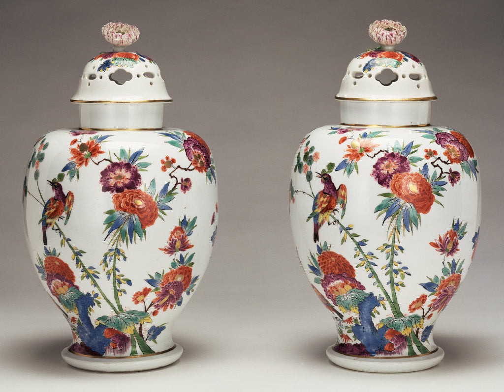 Detail of Pair of Lidded Vases by Meissen Porcelain Manufactory