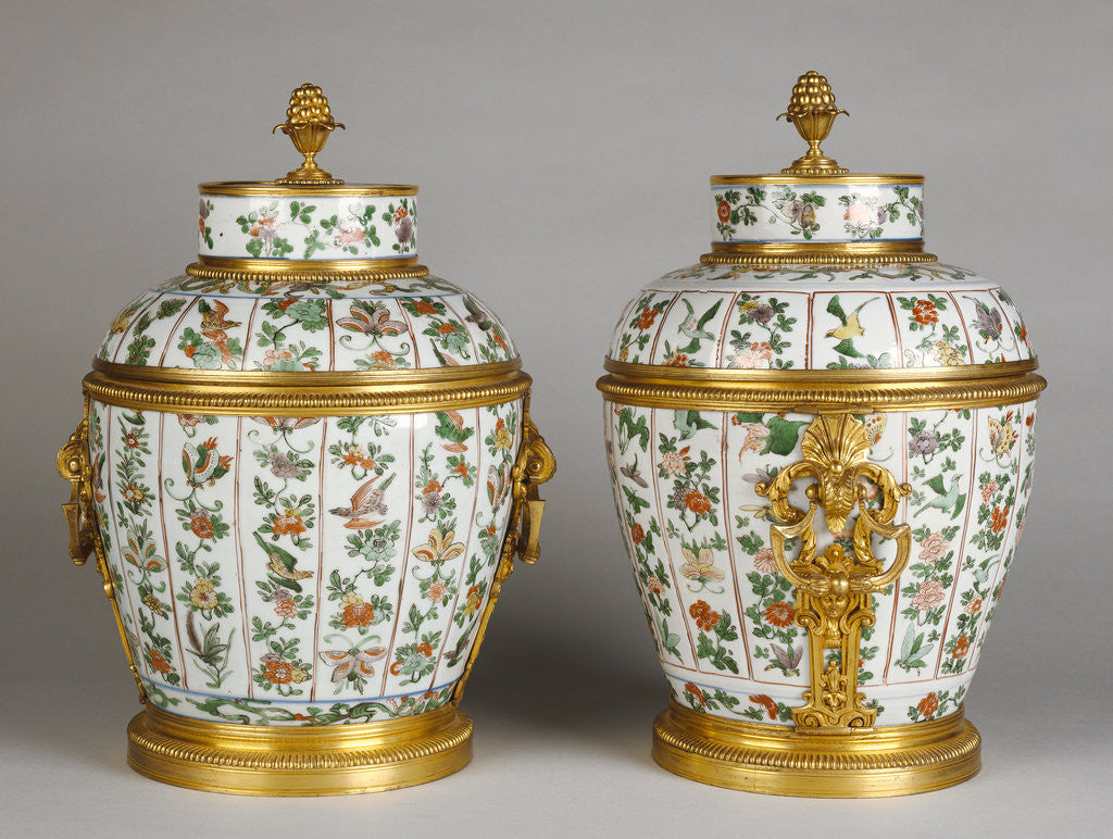 Pair of Mounted Lidded Vases by Anonymous