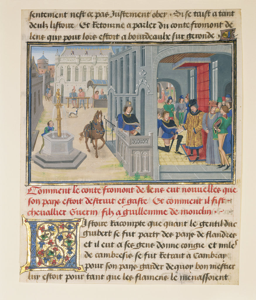 Detail of Fromont de Lens Receiving News of the Devastation of his Land by Loyset Liédet