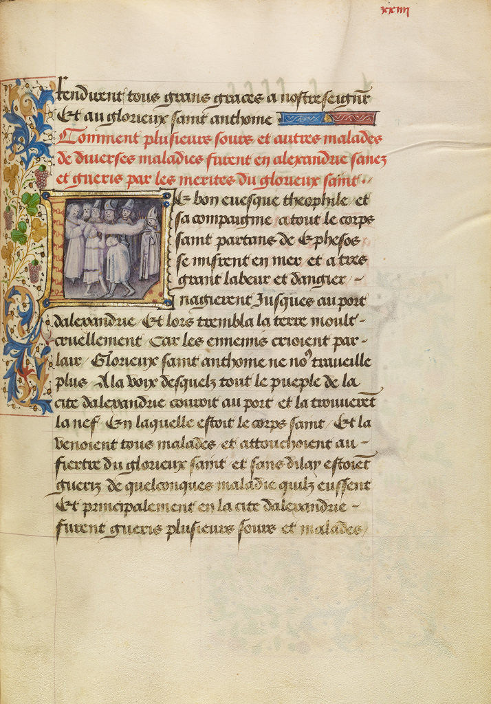 Detail of Initial L: The Sick in Alexandria Are Healed after Touching the Body of Saint Anthony by Master of the Brussels Romuléon