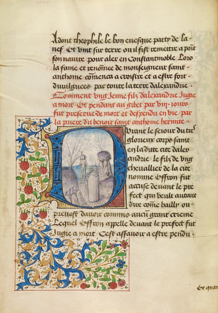 Detail of Initial D: Saint Anthony Raising a Dead Man by Master of the Brussels Romuléon
