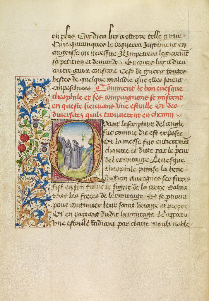 Detail of Initial Q: Bishop Theophilus Beholding the Stars which Will Lead Him to the Tomb of Saint Anthony by Master of the Brussels Romuléon