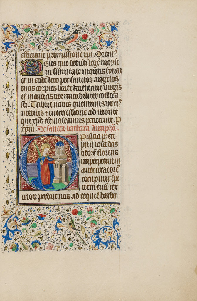 Detail of Initial O: Saint Barbara before a Tower by Master of the Llangattock Hours