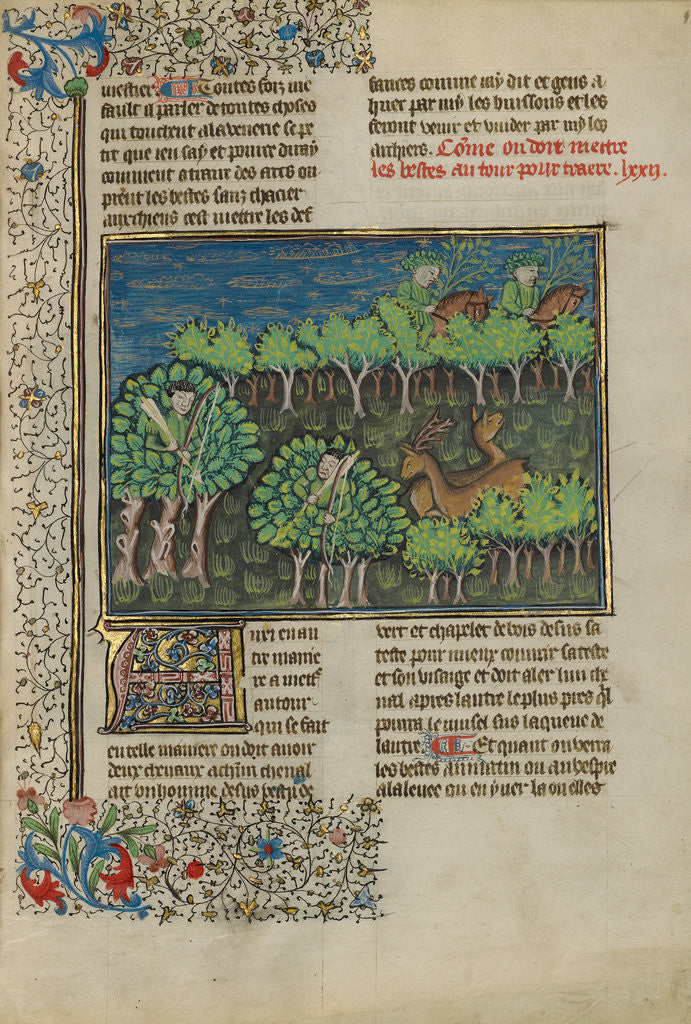 Detail of Camouflaged Hunters Preparing to Attack a Deer by Anonymous