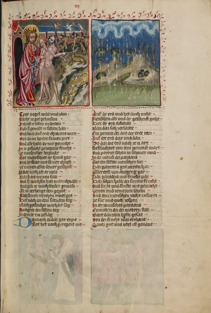 Detail of God with Adam and Eve, The First Rain in Paradise by Anonymous