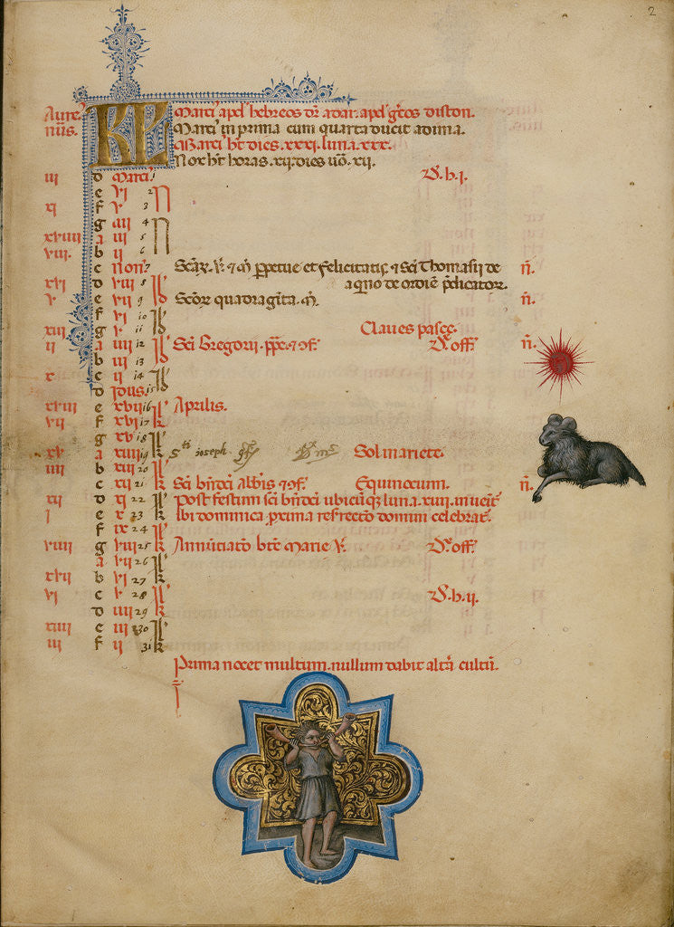 Detail of A Man Blowing Two Horns, Zodiacal Sign of Aries by Master of the Brussels Initials