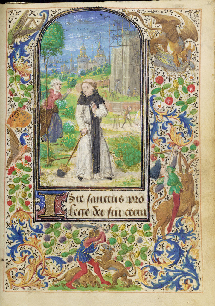 Detail of Saint Fiacre and the Shrew Houpdée (Becnaude or Baquenaude) by Lieven van Lathem