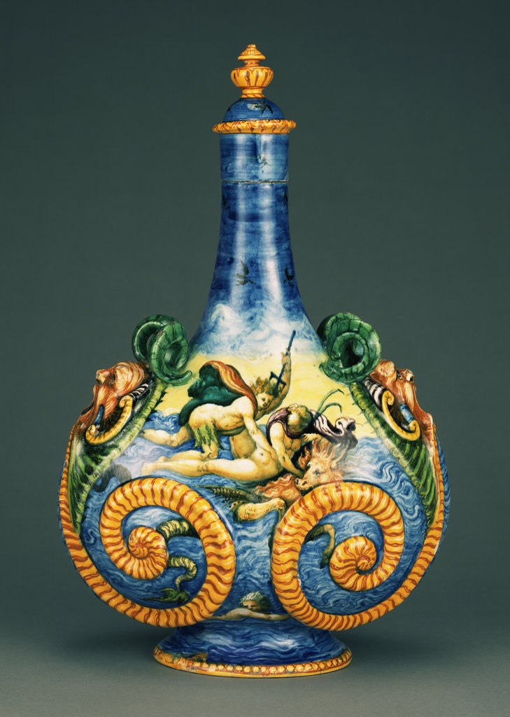 Detail of Pilgrim Flask with Marine Scenes (Fiasca da Pellegrino) by Workshop of Orazio Fontana