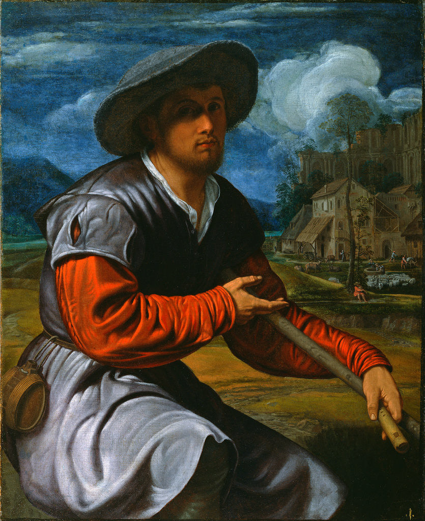 Detail of Shepherd with a Flute by Giovanni Girolamo Savoldo