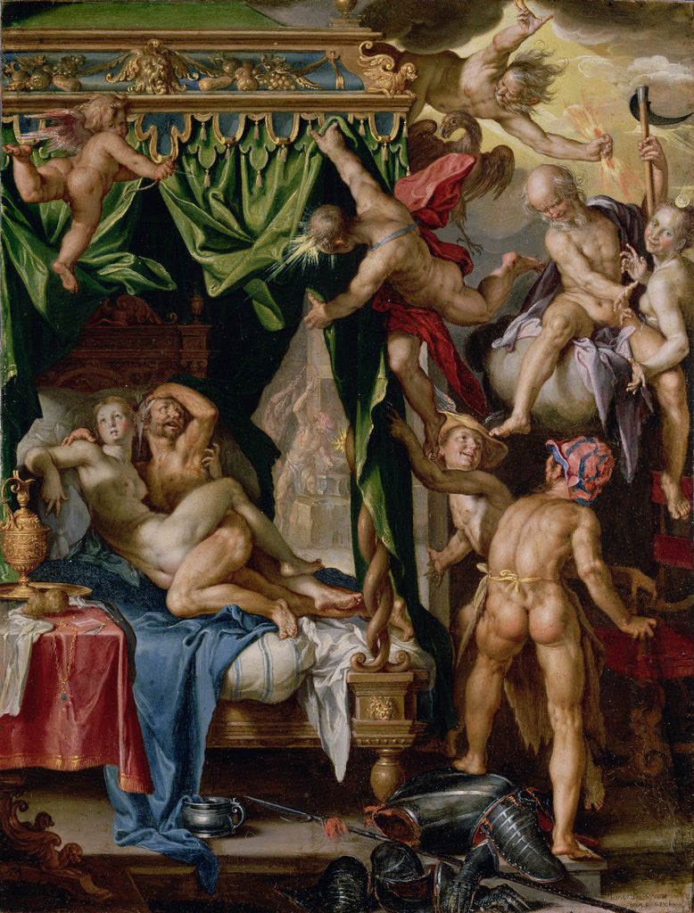 Detail of Mars and Venus Surprised by Vulcan by Joachim Anthonisz. Wtewael