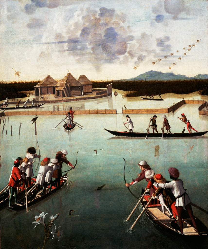 Detail of Hunting on the Lagoon (recto), Letter Rack (verso) by Vittore Carpaccio