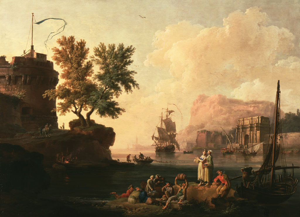 Detail of Mediterranean Harbor Scene by Pierre-Jacques Volaire