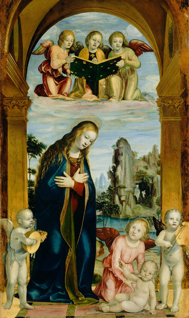 Detail of Madonna Adoring the Child with Musical Angels by Bernardino Zenale