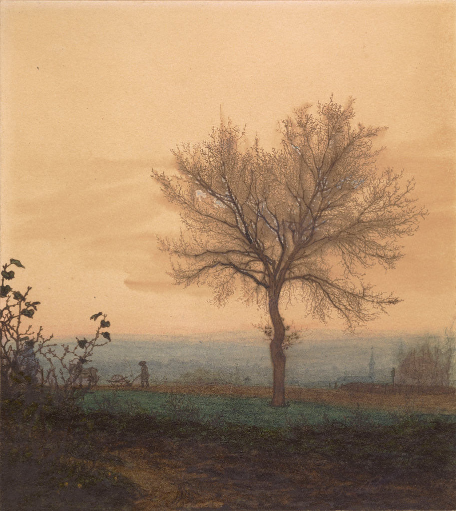 Detail of Landscape with a Bare Tree and a Plowman by Léon Bonvin