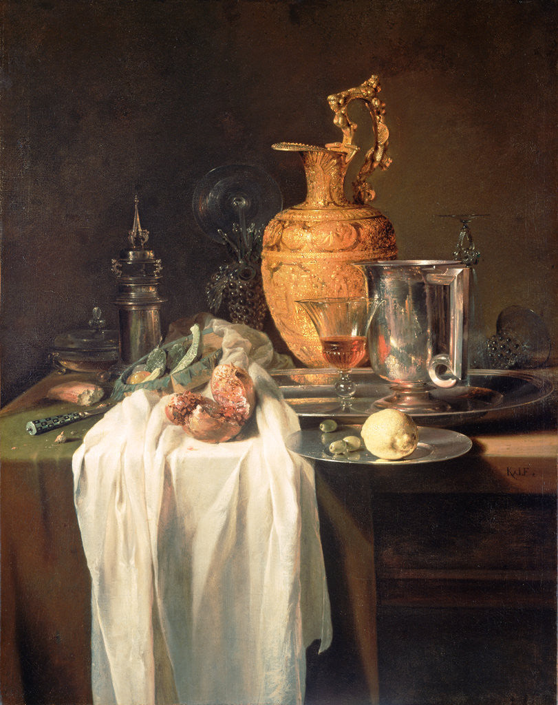 Detail of Still Life with Ewer, Vessels and Pomegranate by Willem Kalf