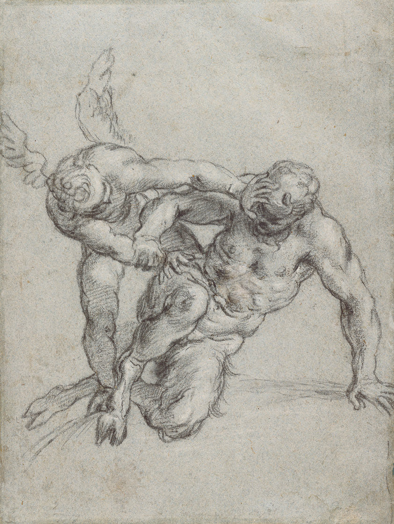 Detail of Cupid Overpowering Pan (recto), Head of a Monk, Caricature of a Man in Profile (verso) by Agostino Carracci