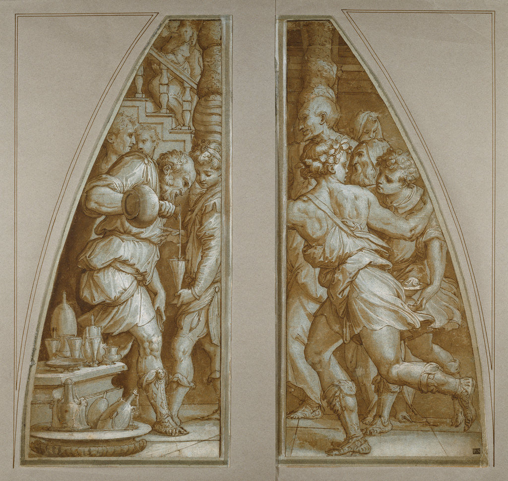 Detail of Bearded Man Filling a Glass and Youth Running by Giorgio Vasari