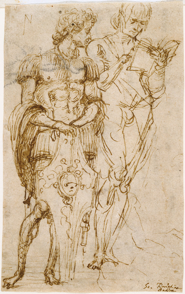 Detail of Two Standing Male Figures (recto), A Man Reclining and Other Studies (verso) by Andrea Mantegna