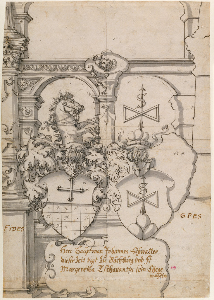 Stained Glass Design with Two Coats of Arms (recto), Study of a Helm (verso) by Hans Jacob Plepp