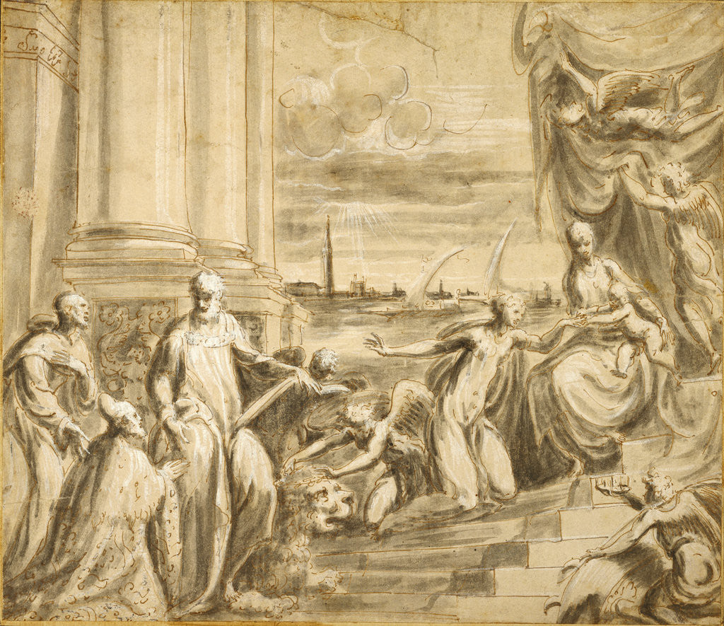 Detail of The Mystic Marriage of Saint Catherine with Saints and a Doge by Andrea Schiavone
