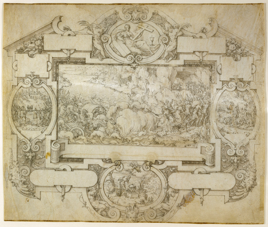 Detail of The Destruction of Pharoah's Army and Other Scenes within a Cartouche by Etienne Delaune