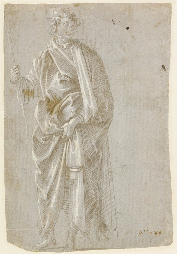 Detail of Standing Saint (recto), Studies of Christ at the Column, a Nude from Behind, and Various Figures (verso) by Filippino Lippi