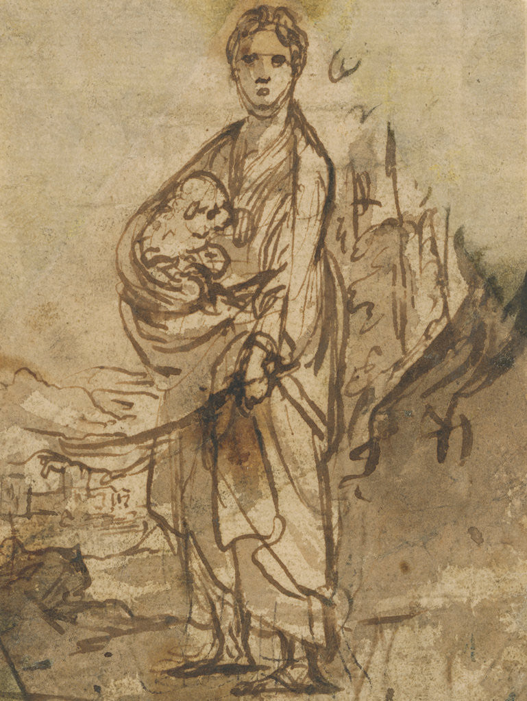 Detail of Saint Agnes (recto), Figure Studies (verso) by Adam Elsheimer