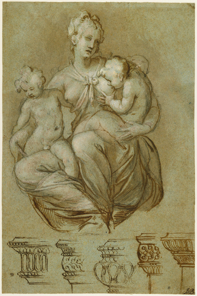 Detail of Charity and Studies of Entablatures (recto), Frieze of Putti (verso) by Paolo Farinati