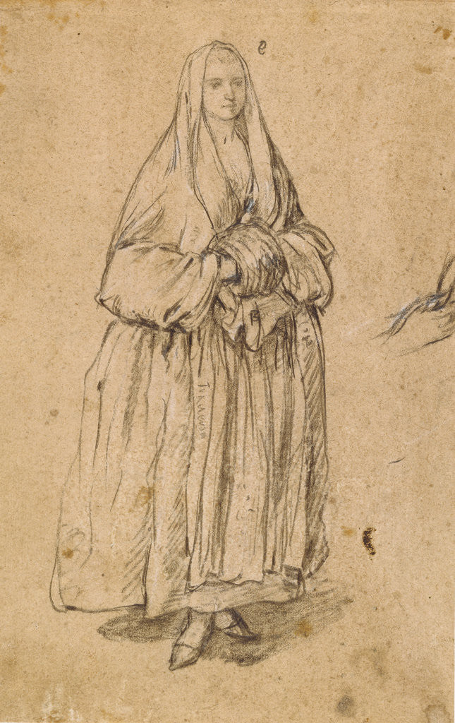Detail of Standing Woman Holding a Muff, Turned Slightly to the Right (recto), Studies of Heads (verso) by Pietro Longhi