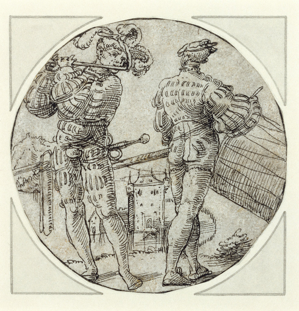 Detail of A Flutist and Drummer Before a Moated Castle by Master of the Berlin Roundels