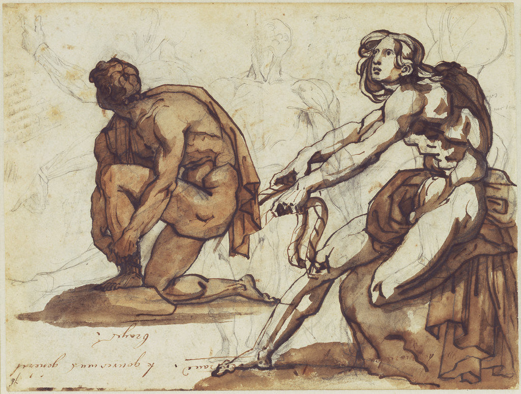 Detail of Classical Nudes (recto), Classical Statuary (verso) by Théodore Géricault
