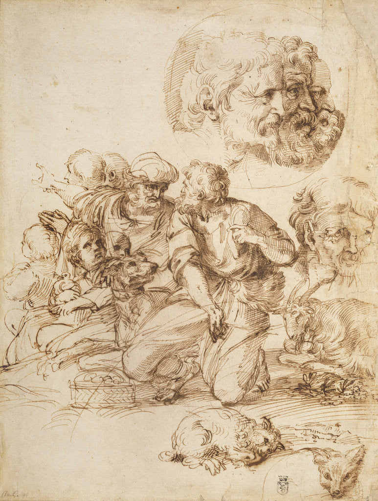 Detail of A Group of Shepherds, and Other Studies by Agostino Carracci