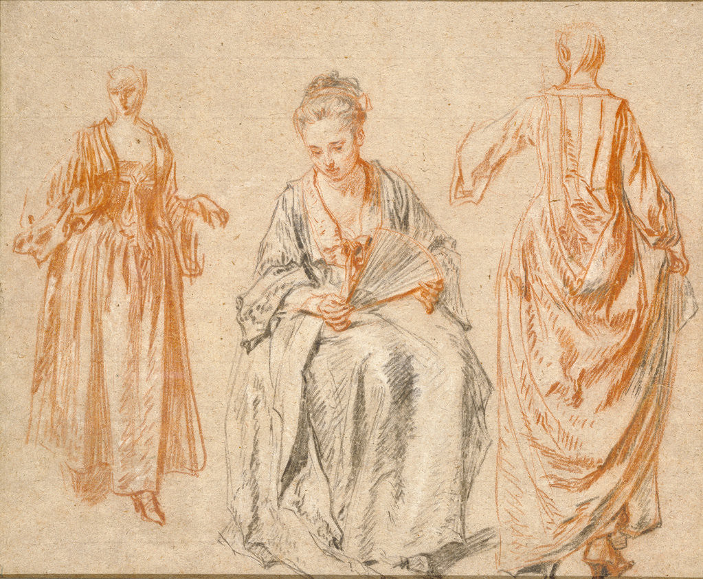 Detail of Studies of Three Women by Jean-Antoine Watteau