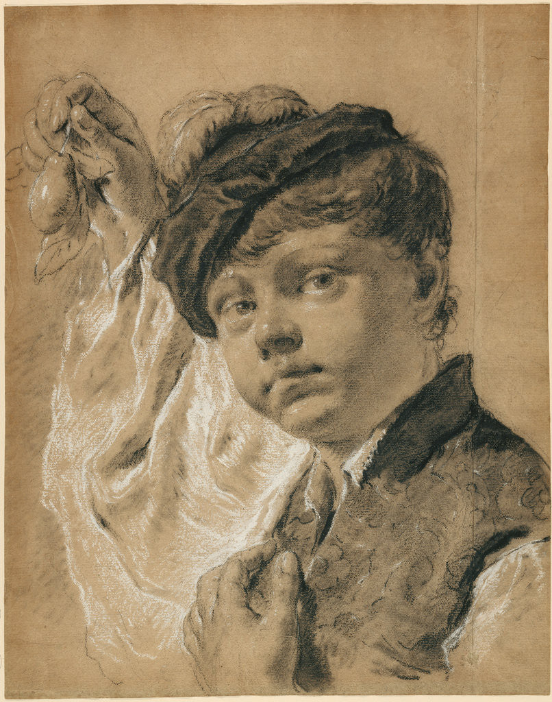 Detail of A Boy Holding a Pear (Giacomo Piazzetta?) by Giovanni Battista Piazzetta