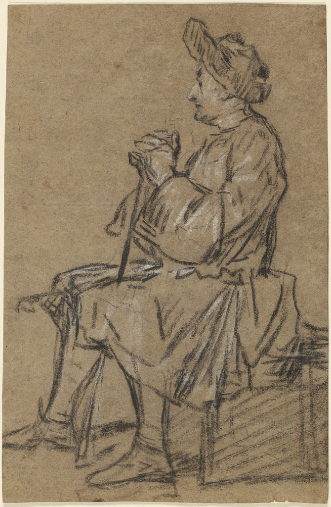 Detail of Study of a Seated Man (recto), Study of a Male Nude (verso) by Jean-Siméon Chardin