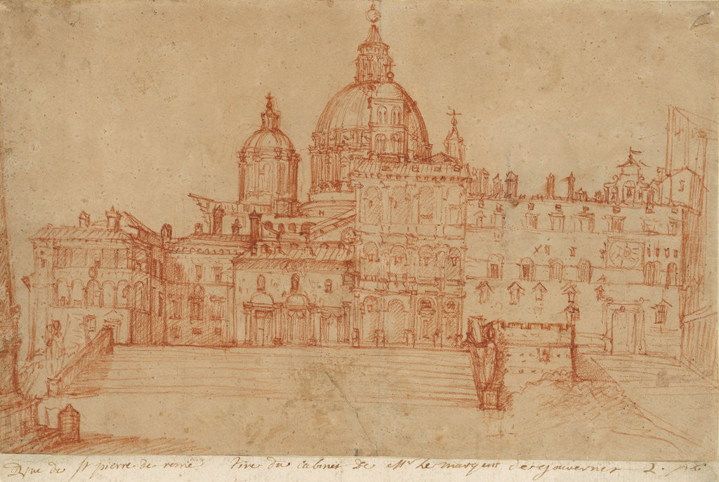 Detail of View of Saint Peter's (recto), Study of a Young Man (verso) by Federico Zuccaro
