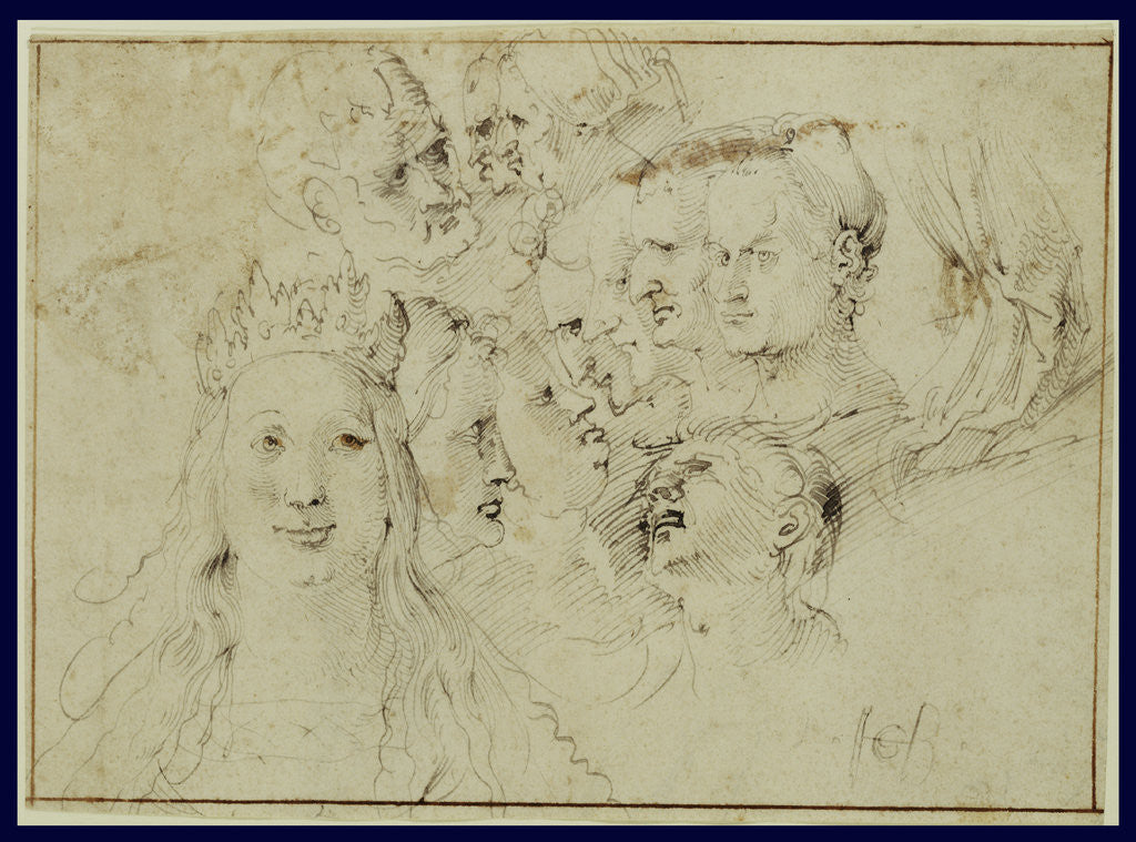 Detail of Studies of Heads (recto), Studies of a Male Figure (verso) by Hans Baldung Grien